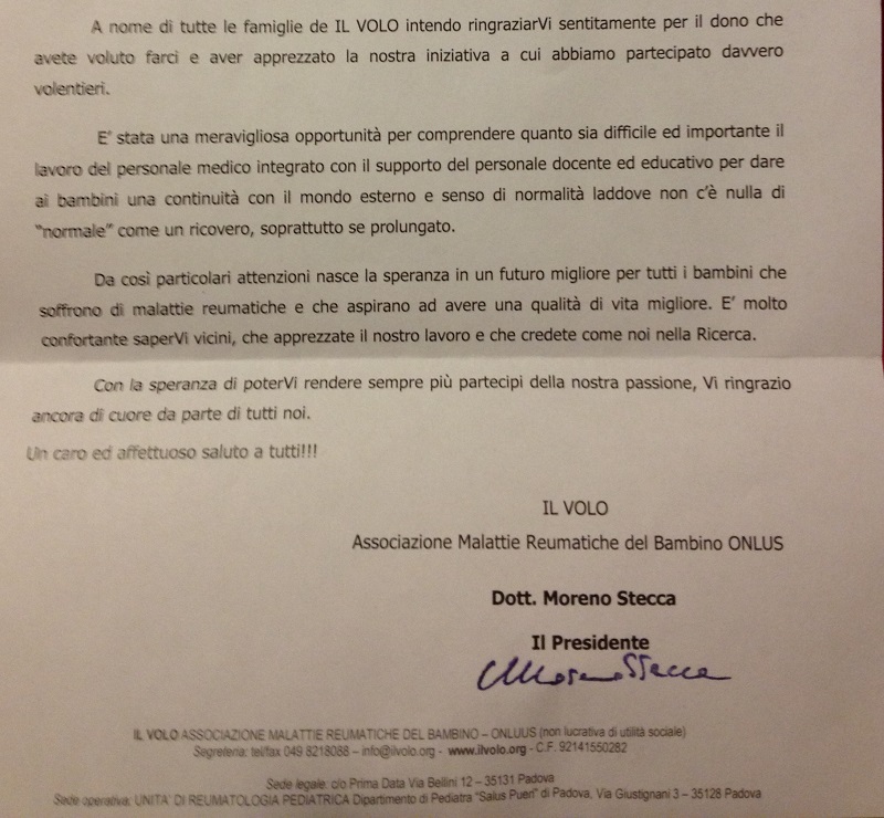 lettera di ringraziamento